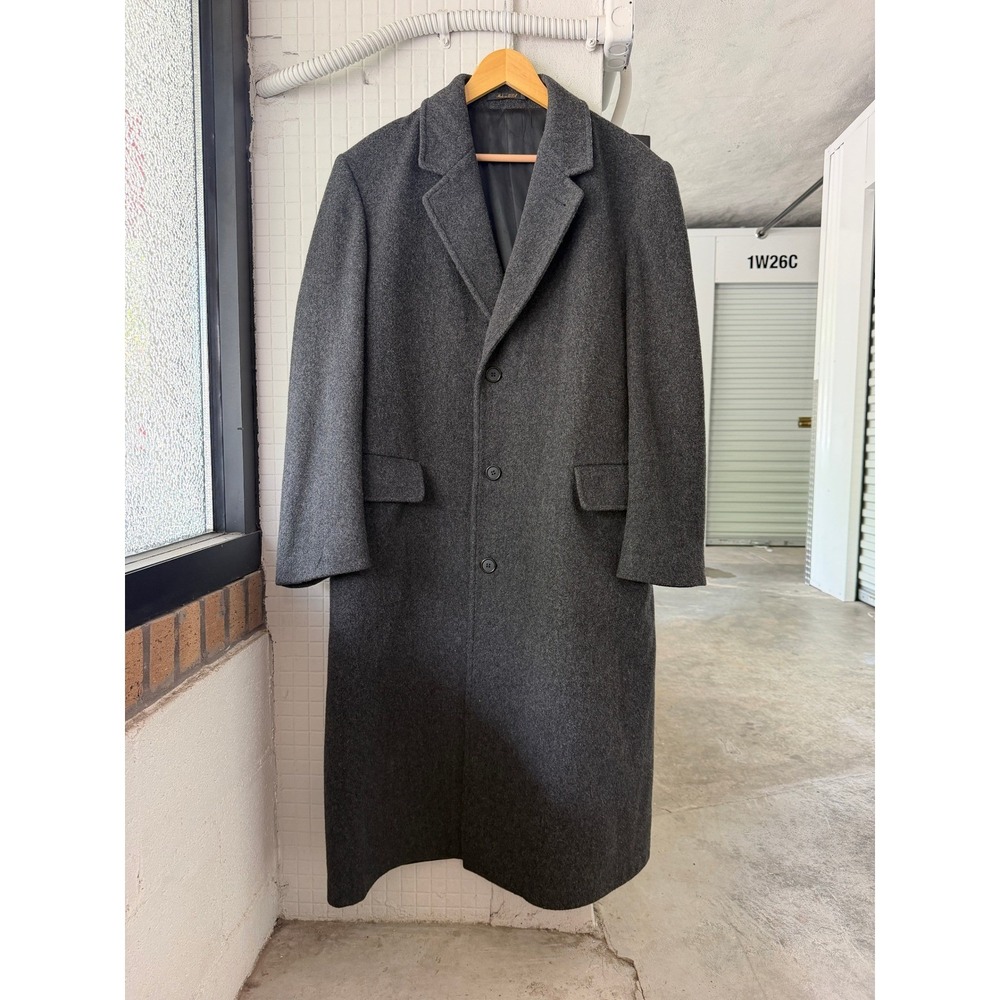 Vintage London Fog 100% Pure Wool Single-Breasted Overcoat 44 Reg Gray Longline - Picture 2 of 9